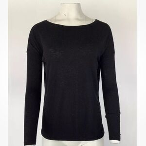 Vince Sz XS Lightweight Merino Wool Blend Sweater Black Boat Neck Pullover